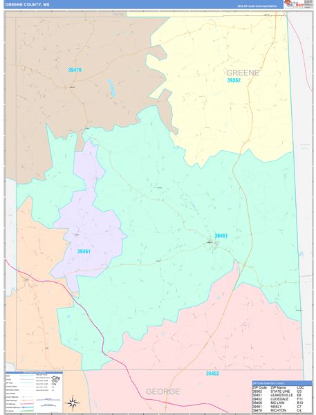 Greene County, MS Wall Map Color Cast Style by MarketMAPS - MapSales