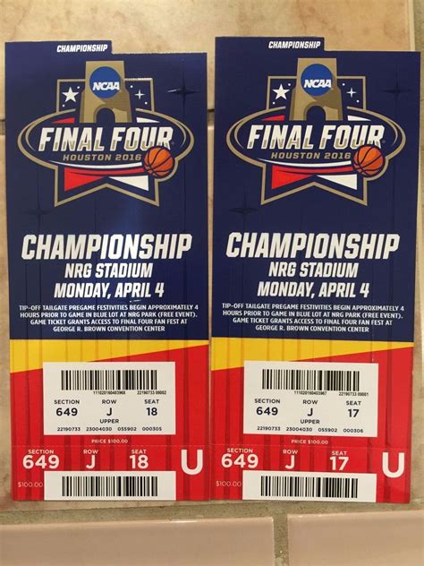 Pair of NCAA 2016 Basketball Final Four tickets -- borderscum : Free ...