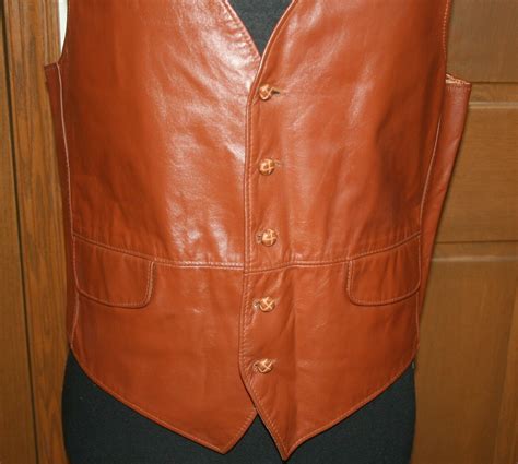 VTG 1960s Men's Leather Vest 44R JCPENNEY Pimp Rockab… - Gem