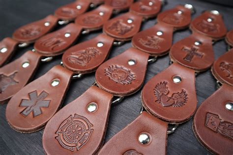 CUSTOM LEATHER KEYCHAIN With Various 3D Stamps in Two Colors | Etsy