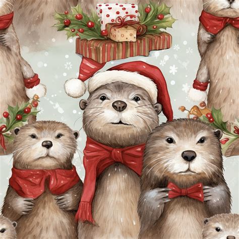 Seamless Otter Christmas Pattern Free Stock Photo - Public Domain Pictures