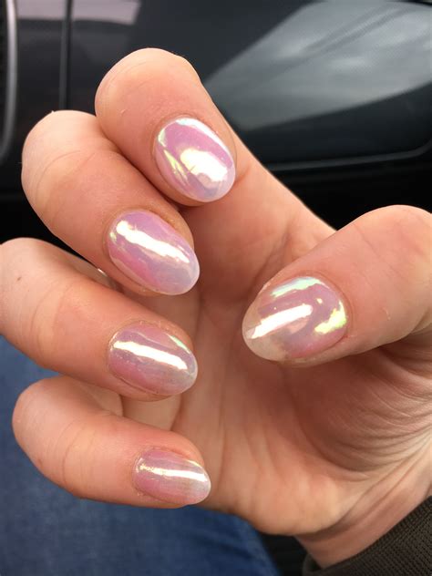 Shiny Sheer Pink Chrome Manicure