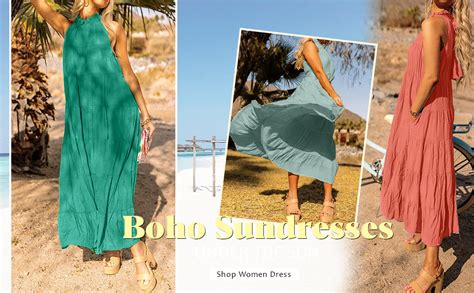 HAEOF Womens 2024 Summer Sleeveless Halter Maxi Dress Pleated Tiered Swing Beach Long Dresses ...
