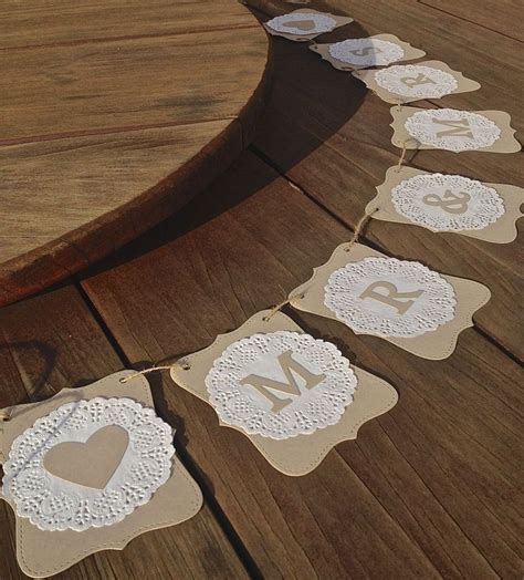 MR MRS Wedding Banner Doilies Decoration Rustic Bunting Flags Garland ...