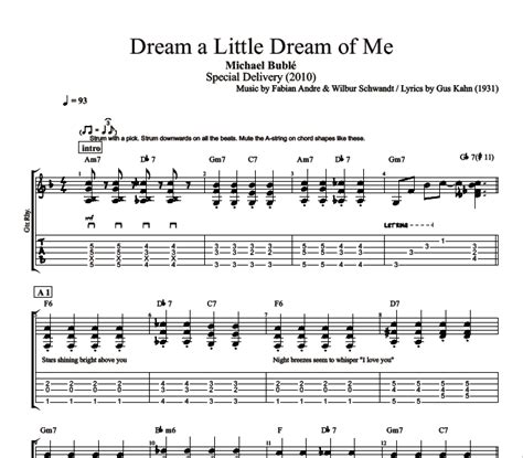 "Dream a Little Dream of Me" by Michael Buble || Guitar: Tab + Chords + Sheet Music + Lyrics ...