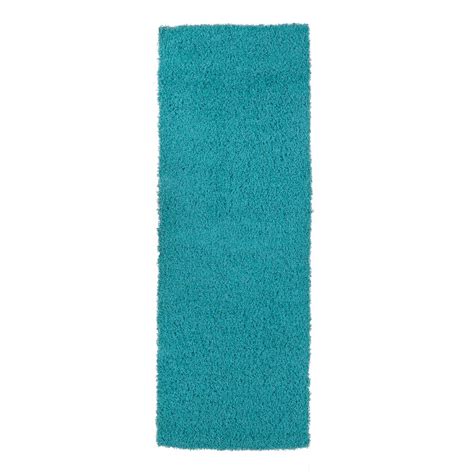 Sweet Home Stores Cozy Shag Collection Turquoise 2 ft. x 5 ft. Contemporary Shag Runner Rug ...