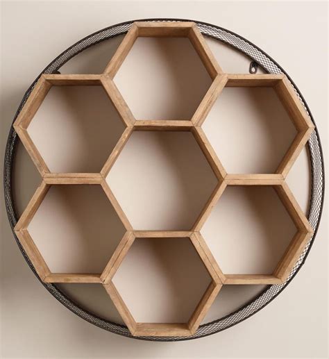 Round Metal and Wood Honeycomb Wall Shelves - TheBestWoodFurniture.com