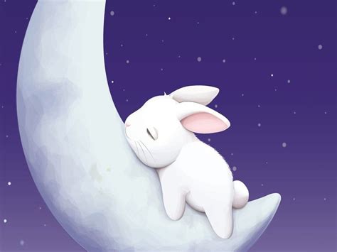 sleeping moon bunny: desktop wallpaper | Bunny wallpaper, Cute bunny cartoon, Rabbit wallpaper