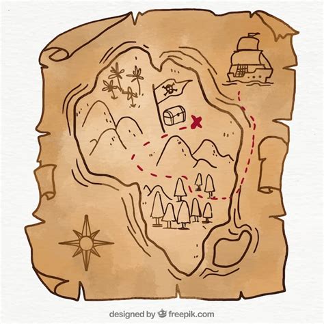 Pirate map with treasure in hand-drawn style Vector | Free Download