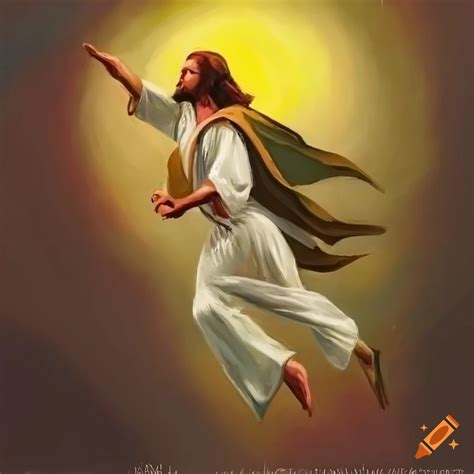 Pastel painting of jesus leaping in mid-air on Craiyon