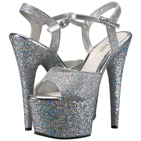 Silver 18 cm ADORE-710LG glitter platform high heels shoes