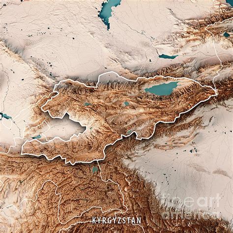 Kyrgyzstan 3D Render Topographic Map Neutral Border Greeting Card by ...