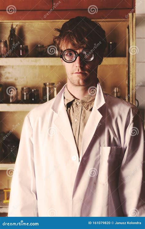 Creepy Scientist Weird Portrait In His Laboratory Royalty-Free Stock ...