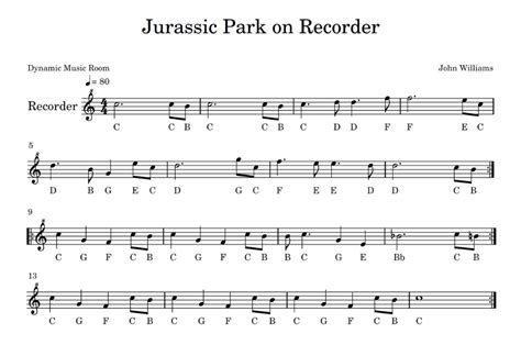 Jurassic Park On Recorder Notes – Dynamic Music Room