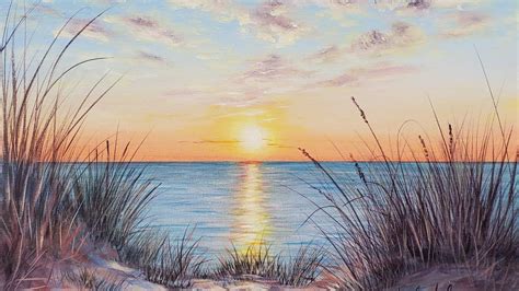 Sand Dunes Beach Sunset Seascape- Acrylic Painting LIVE Tutorial | Beach art painting, Beach ...