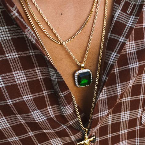 Emerald Pendant Necklace & Rope Chain | The Gold Gods