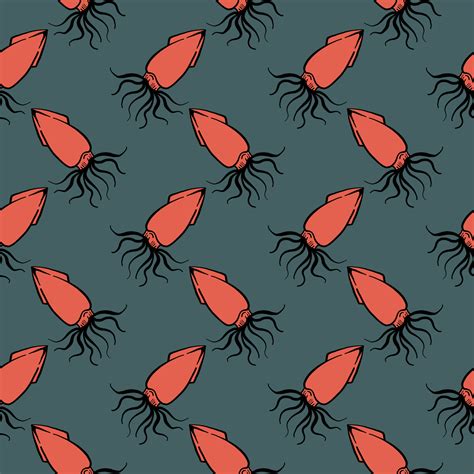 Red squid ,seamless pattern on dark green background. 13784341 Vector ...