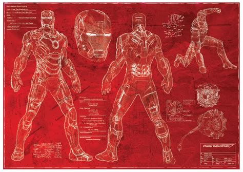 Ironman Mk42 Suit Blueprint red Print A2 420mm594 or 16.5' 23.4' - Etsy