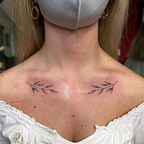 The collarbone matching olive branch tattoos | Collar bone tattoo ...