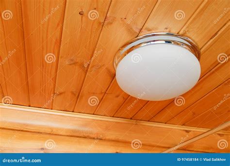 Ceiling Glass White Lamp on a Wooden Ceiling Stock Photo - Image of light, lamp: 97458184