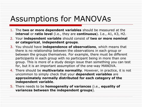 PPT - MANOVA: Multivariate Analysis of Variance PowerPoint Presentation - ID:3128486