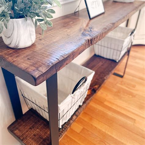 Handmade Entryway Console Table With Shelf Black Square Base - Etsy