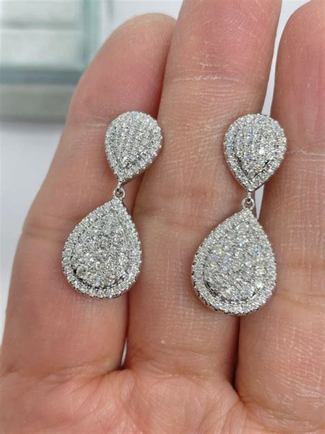 Pear Shape Diamond Dangle & Drop Earrings, Sterling Silver Dangle And ...