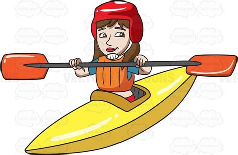 A Woman Paddling A Kayak | Cartoon clip art, Kayaking, Red helmet