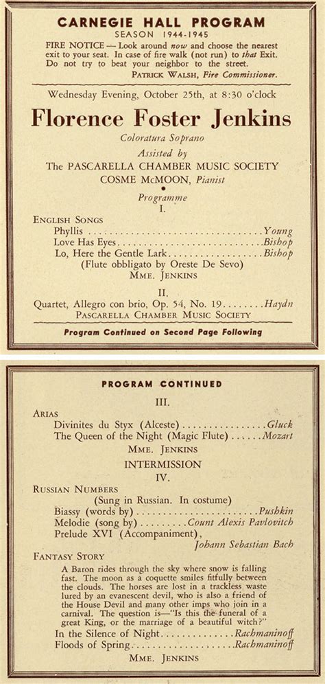 Under the Piano Stool: Florence Foster Jenkins - the Carnegie Hall Program!