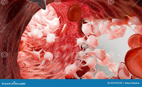 Hemostasis. Red Blood Cells And Platelets In The Blood Vessel, Vasoconstriction, Wound Healing ...