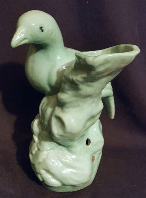Vintage 9 Tall Aqua Ceramic Flower Frog Vase Large Bird - Etsy