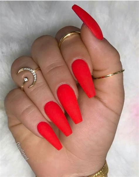 Pin by jo on long nails | Red matte nails, Bright red nails, Red nails