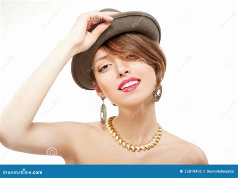 Portrait of Smiling Girl in Hat Stock Photo - Image of attractive, closeup: 32819402