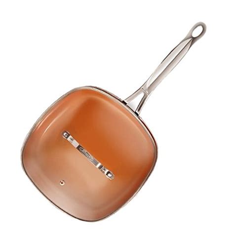 Gotham Steel 2135 Square Shallow Fry Pan with Lid-Extreme Nonstick Copper Coating, 9.5", Brown ...