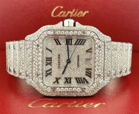 Cartier Santos Men's 40mm Large Model Steel Watch Roman Iced Out 20ct ...