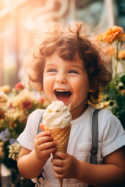 Premium Photo | Child eating an ice cream cone Generative AI Kid