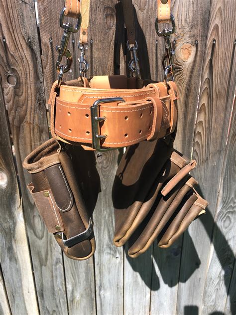 Custom leather tool belt with padded leather suspenders. | Etsy