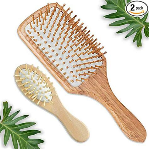 Wooden Detangling Paddle Hair Brush + FREE Mini Travel Brush - Natural Vegan Bamboo Bristle ...