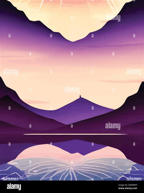 Landscape of mountains and lake at sunset. Vector illustration for your design - Art Deco ...