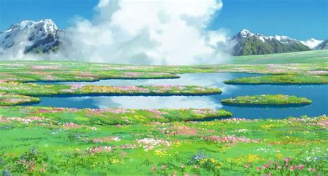 Howl's Flower Field | Studio ghibli background, Howls moving castle wallpaper, Anime scenery