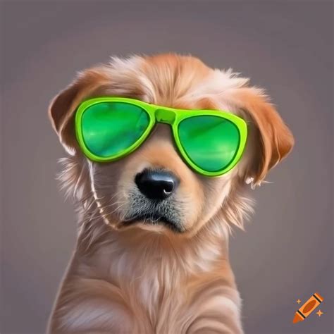 Golden retriever puppy with lime green sunglasses on Craiyon