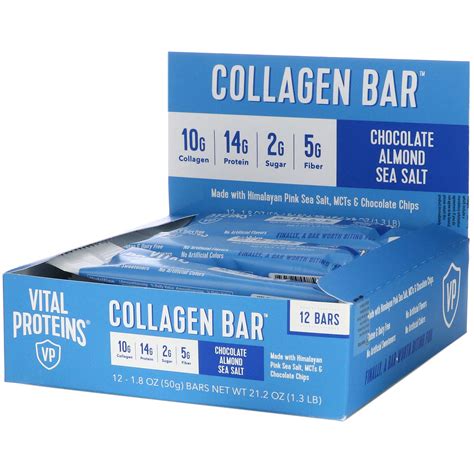 Vital Proteins, Collagen Bar, Chocolate Almond Sea Salt, 12 Bars, 1.8 ...