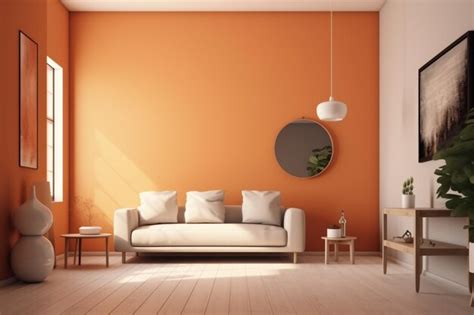 Premium AI Image | A living room with orange walls and a sofa and a ...