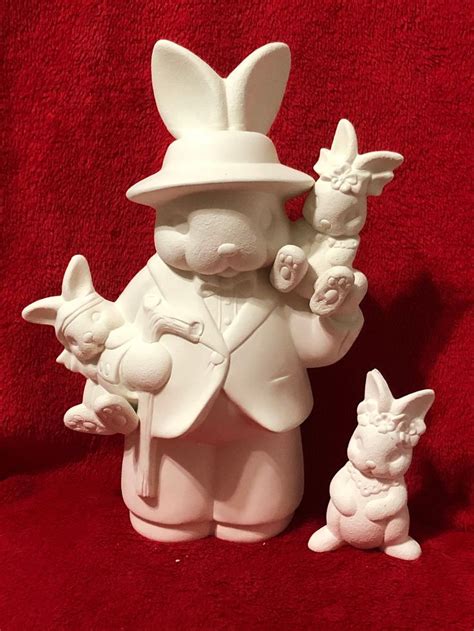 Male Rabbit and babies in ceramic bisque ready to paint | Etsy ...