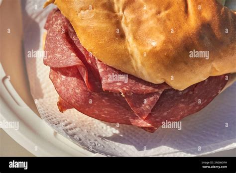 Lebanon bologna sandwich made with a pretzel roll. A Pennsylvania Dutch ...