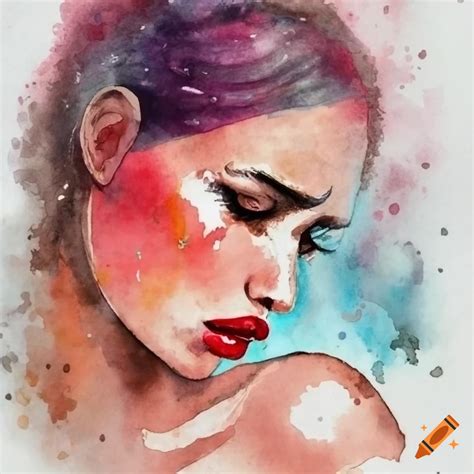 Detailed watercolor painting of a crying woman