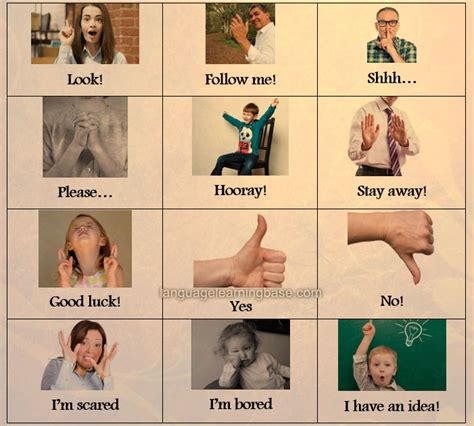 English flashcards illustrating gestures - learn English,english ...