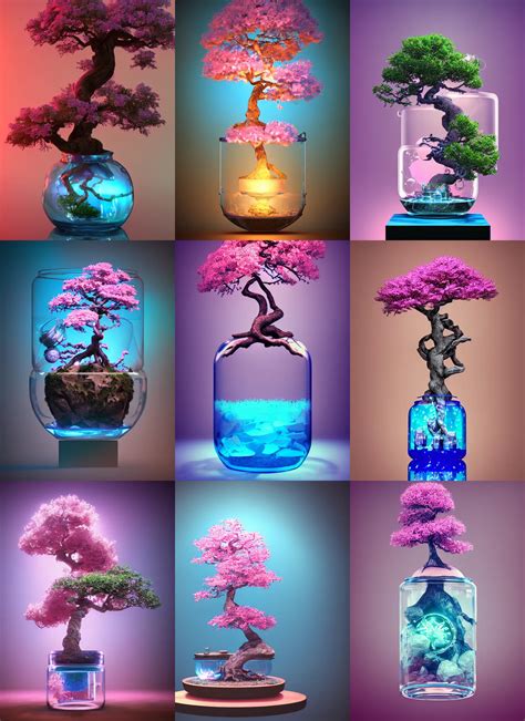pink and blue bonsai tree inside a steampunk glass | Stable Diffusion | OpenArt