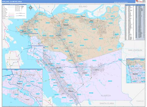 Oakland, CA Metro Area Wall Map Color Cast Style by MarketMAPS - MapSales