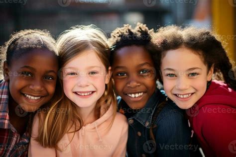 AI generated african and american young girls smiling together ...